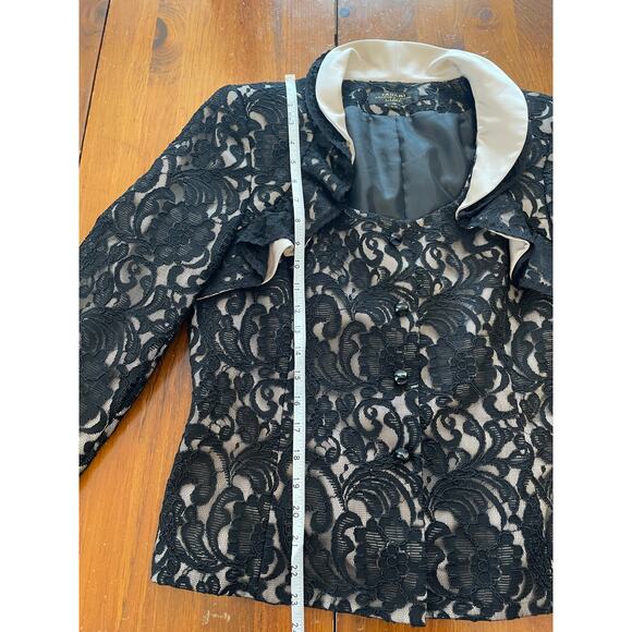 Vtg Tahari Arthur S Levine Luxe Size 10 Womens Jacket Snap Button Lace Black Tan - Picture 6 of 10